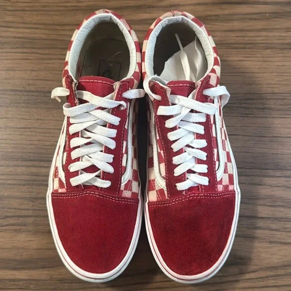 Vans Red and White Checkered Unisex Old Skool Skate Shoes Size 9.0 - Picture 4 of 8
